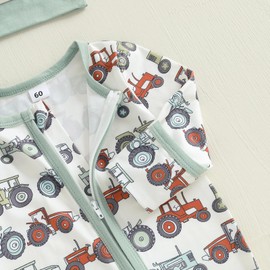 Newborn Baby Boy Outfit Jumpsuit Tractor Outfit Long Sleeve with Hat Farm Fall Footie Clothes (Multi-Color, Newborn)