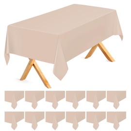 Kongdaoth Beige 12 Pack Plastic Tablecloths 54"x 108" Disposable Rectangle Table Cloth Plastic Table Cover for Party Disposable Tablecloths