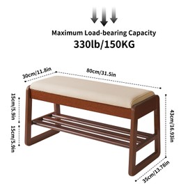 Aibiju Solid Wood Shoe Bench with Cushion, 2 Tiers Wood Shoe Bench with Flip-Top Storage, 31.5in Shoe Rack for Entryway, Hallway, Walnut Color YD-WD061B
