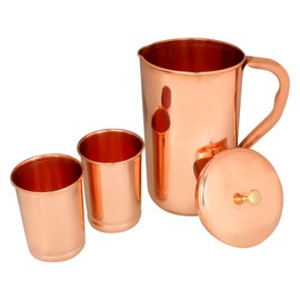 Zap Impex ® Pure Copper Pitcher Jug with Two Copper Tumbler Glasses for Ayurveda Healing