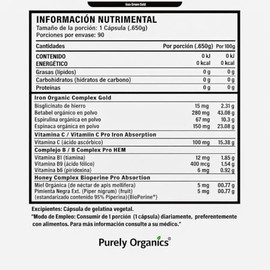 Irongreen Hierro Suplemento Bisglicinato Vitamina Complejo Betabel Espirulina Espinaca Bioperine Apoyo Transporte Oxígeno Energía Purely Organics