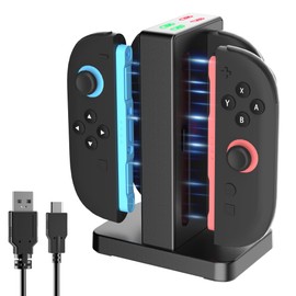 FUNDIARY Charging Dock Compatible with Switch 2 Joycon, [Support Charging with 4Joycon] Magnetic Controller Charger Stand Station Accessories with Lamppost LED Indication and USB Type-C Charging Cable