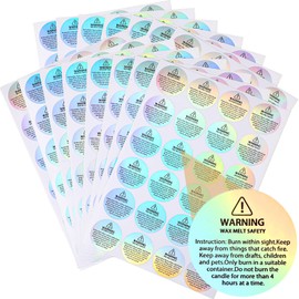 Holographic 360 Pcs Candle Warning Labels Candle Jar Container Stickers Wax Melting Safety Stickers for Jars Tins Containers Making Supplies