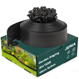 JERIA 4 Inch Tall 33 FT Garden Edging Kit with 45pcs Spikes, Plastic Edging for Landscaping