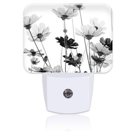 Black and White Daisy Plug in Night Lights, Daisy Flowers Nightlight Plug Into Wall Dusk to Dawn Sensor for Kid Girls Boys Women Men Room, Hallway, Kitchen, Bathroom, Stairs Decor