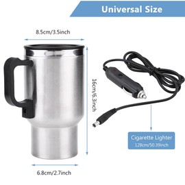 Bediffer 12V 450ml Electric Water Boiler for Cars - Durable Stainless Steel, Portable, Indicator Light, 450ml, Silver + Black