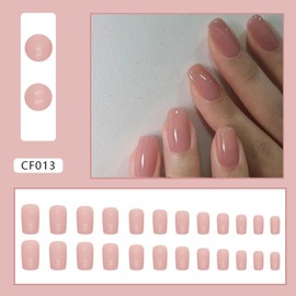 Pink Press on Nails Square Medium Coffin Fake Nails QUNQINLI False Nails Press ons with Glossy Design Nail Art Tips Full Cover Artificial Glue on Nails for Women Manicure 24 Pcs