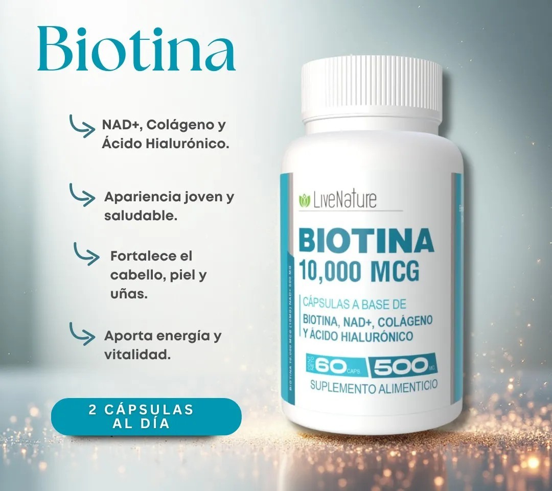 Biotina Nad 10000 Mcg Colágeno Ácido Hialurónico 60 Caps