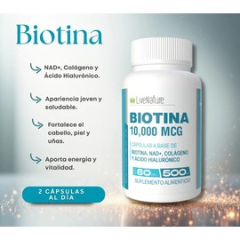 Biotina Nad 10000 Mcg Colágeno Ácido Hialurónico 60 Caps
