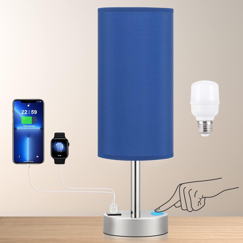 Navy Blue Touch Lamp for Boys - Small Nightstand Lamp