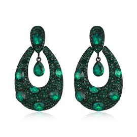 EVER FAITH Wedding Bridal Rhinestone Teardrop Oval Drop Dangle Earrings for Women Fashion Jewellery for Cocktail Prom Party Green Black-Tone