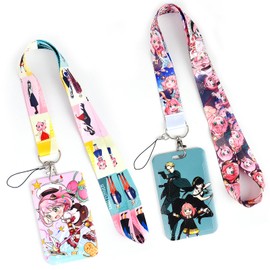 Pounchi Spy Anime Lanyard (2 Pcs) with Cute ID Badge Holder for Keys Wallet, Anime Lanyards for School Office Party Supplies Teens