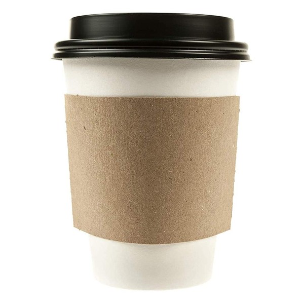 1000 Pack - 12 oz Disposable White Paper Coffee Cups with Black Dome Lids and Protective Corrugated Cup Sleeves - Perfect Disposable Travel Mug for Home, Office, Coffee Shop, Travel, Tea