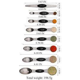 Stainless Steel Baking Tools, Magnetic Double-Headed Measuring Spoons, Seasoning Measuring Spoons With Scraper (8 PCS,Black）