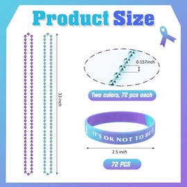 WinnerWhy 216 Pcs Suicide Prevention Awareness Set - Including 72 Silicone Bracelets 144 Teal and Purple Bead Necklaces for Suicide Prevention Awareness Day Charity Campaign Supplies