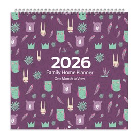 Arpan 2026 Family Home Planner Wall Calendar. Month-to-View Family Organiser with 5 Columns. Runs from 1st Jan' 2026 to 31st Dec' 2026. Academic mid-Year or School Planner, Owl Art