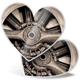 2 x Heart Stickers 15 cm - Vintage Aircraft Engine & Propeller Plane Fun Decals for Laptops,Tablets,Luggage,Scrap Booking,Fridges, #46395