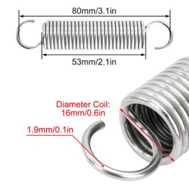 GUNGY Tension Springs with Hooks Stainless Steel Tension Spring 80 mm Outer Diameter 16 mm Wire Diameter 1.9 mm Maximum Tensile Force 7.20 kg 1.9 x 16 x 80 mm Pack of 2