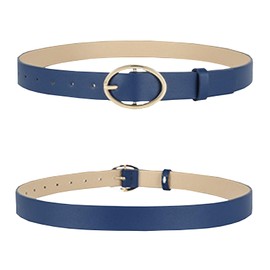 NiceYnn Women Vintage Leather Belt With Classic Oval Gold Buckle, Ladies Skinny Waist Belt for Dresses Jeans Pants Western Cowgirl Waistband Formal Casual Belt Navyblue