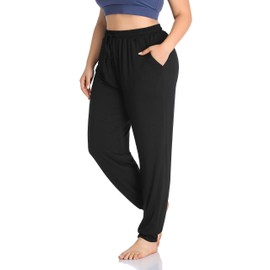 ZERDOCEAN Women's Plus Size Casual Lounge Yoga Pants Comfy Relaxed Joggers Pants Drawstring Black 4X