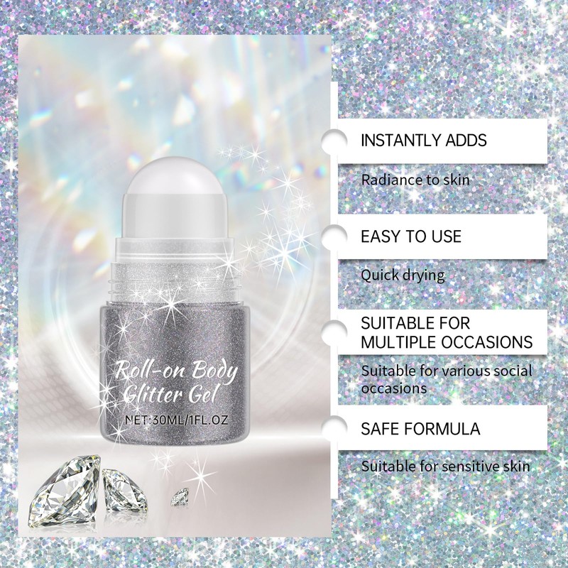 Roll-on Body Glitter Gel (Grey)