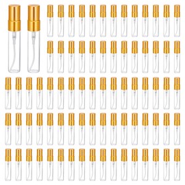 FREEBLOSS 80 PCS Mini Spray Bottles Clear Glass Perfume Bottles 5ML Portable Glass Spray Bottle Refillable Atomizer Spray Sample Containers for Travel Outdoors, Gold