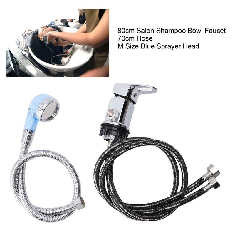 80cm Salon Shampoo Bowl Faucet 70cm Hose M Size Blue