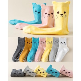 Mokde Mondge Cute Pilates Socks for Women Non Slip Grip Sock With Cat Paw for Yoga,Barre,Hospital,Barefoot,Workouts,Fitness, 3 Pairs White+dark Grey+light Grey, 5-9.5