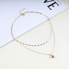 Inilbran Boho Layered Ball Pearl Choker Necklace Gold Round Ball Necklace Choker Vintage Ball Pendant Necklace Retro Ball Chain Necklace Jewellery for Women and Girls