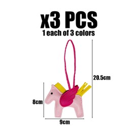 Pack of 3 cartoon horse pendants, PU pendant, cute decoration, can be used for bags and keys., pink, One size, Modern
