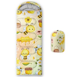 QOOMO Bee Honey Printed Camping Sleeping Bags,3 Season Warm & Cool Weather,Lightweight,Waterproof Sleeping Bags for Adults & Kids,Traveling,and Outdoors,Camping Gear Equipment,31x90inch
