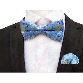 Cravat - Juego de pajarita preatada para hombre, diseño floral de lujo, juego de lazos de boda con bolsillo cuadrado, Azul-cielo, Talla única