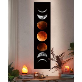 Ohhvvow Moon Phase Wall Art Painting, 47L x 11.8W Black and Tawny Modern Abstract Canvas Wall Art Painting for Living Room Bedroom Decor, Contemporary Artwork for Home Office, Unframed