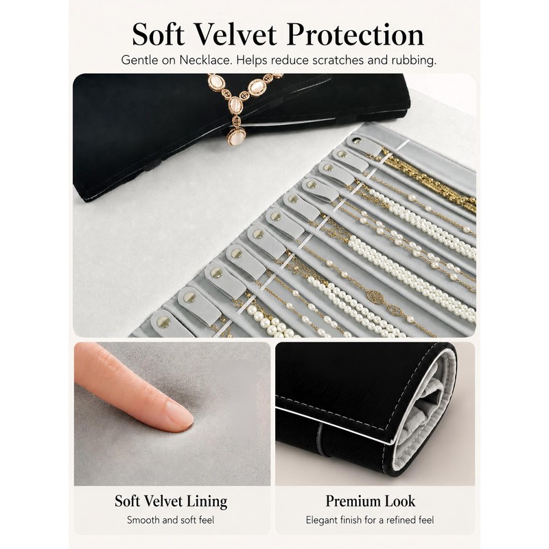 SCIKHEFT Portable Jewelry Roll, Tangle-Free Safe Necklace Travel Storage Bag,