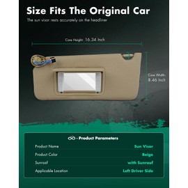 Beige Left Driver Side Car Sun Visor With Sunroof for 2009-2014 For Acura For TL,2008-2012 For Honda For Accord,Replacement Assembly 83280-TA5-A51ZA,83280TA5A51ZA (with mirror)