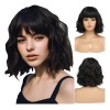 Pelucas Para Mujer Ondulada Corto Pelo Negra Cabello Natural