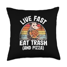 Live Fast Eat Trash And Pizza Opossum Funny Possum Throw Pillow
