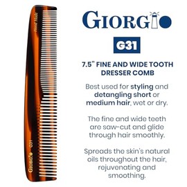GIORGIO Peine Giorgio G31 de carey con dientes finos y anchos, peine para peinar, peines para el cuidado del cabello para mujeres, peines para el cuid
