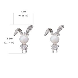 Crystal Rabbit Stud Earrings Sterling Silver Pins for Women Girls Cubic Zirconia Pearl Bunny Pet Statement Earrings Cartilage Studs Wedding Earrings Cute Jewelry Gifts Easter