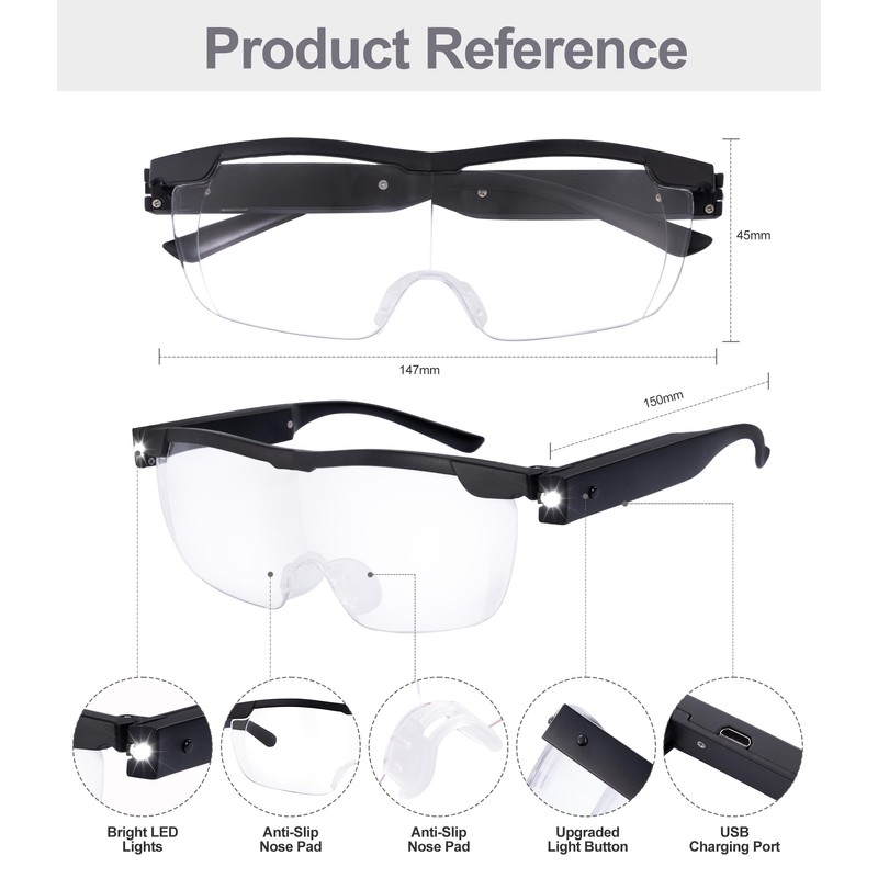 OKH 200% Bright LED Readers glasses lighted led magnifying eyewear