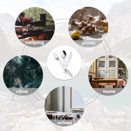 LELE LIFE Camping Cutlery Set, 8Pcs Stainless Steel Camping Utensils Travel Flatware Set, Fork Spoon Cutter Set with Carabiner for Hiking Picnic Outdoor Backpacking Silverware