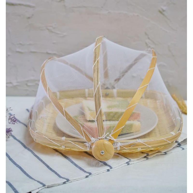 Xshelley Square bamboo tent basket with lid, vegetables/fruits, bread, storage