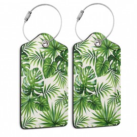 2 Pcs Tropical Leaves Exotic Palm Tree Luggage Tags,Cruise Luggage Tag with Privacy Flap,Name Id Label and Steel Loop for Women Men Travel Bag Suitcase