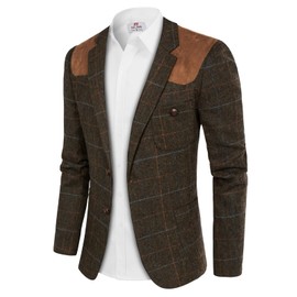 Men's Plaid Jacket Suit with Special Button for Wedding Shooting Sports Daily​ Brown