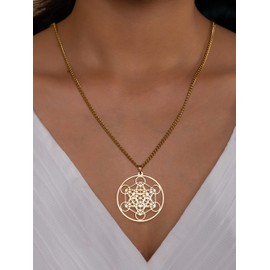 MINACHI Sacred Angel Seal Archangel Metatron Cube Gold Plated Necklace, Jewish Symbol Jewelry, Gift for Women and Men