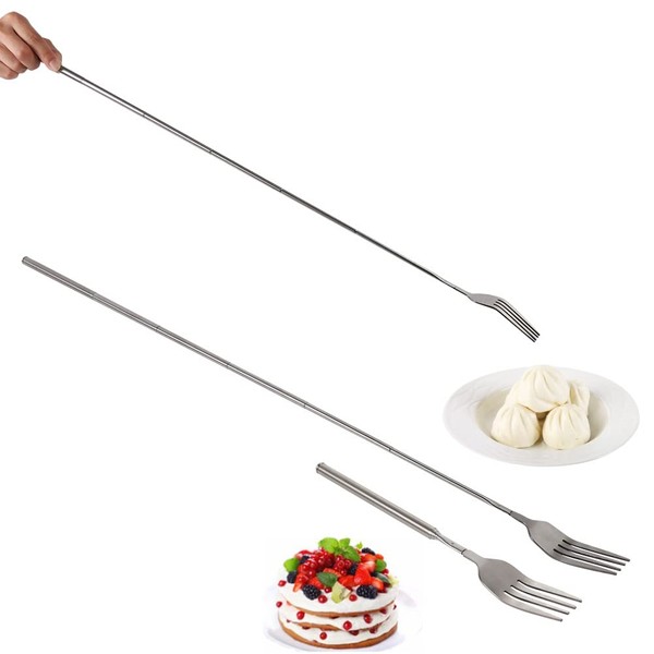 Extendable Fork, Stainless Steel Telescopic Extendable Fork BBQ Dinner Fruit Dessert Long Handle Fork Cutlery Barbecue Sausages Forks
