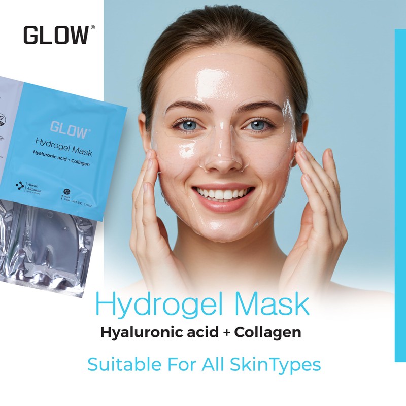GLOW Hydrogel Face Mask, Hyaluronic Acid and Collagen, Hydrating and