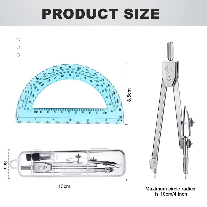 Zonon Student Protractor and Compass Set, Student Geometry Math Set,