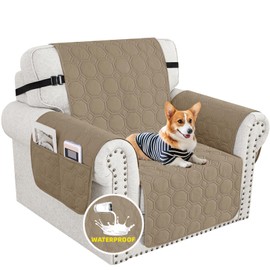 XINEAGE 【Clearance】 100% Waterproof Chair Covers Nonslip Couh Cover for Dogs Washable Pets Furniture Protector Sofa Slipcover with Elastic Straps (Chair 23.5", Khaki)