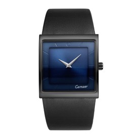 JewelryWe Herrenuhr Quadratische Uhr mit Lederarmband: 30m Wasserdicht Analog Quarz Armbanduhr Herren Minimalistische Business Casual Uhr mit Schwarz Echtleder Armband & Blau Eckigem Zifferblatt